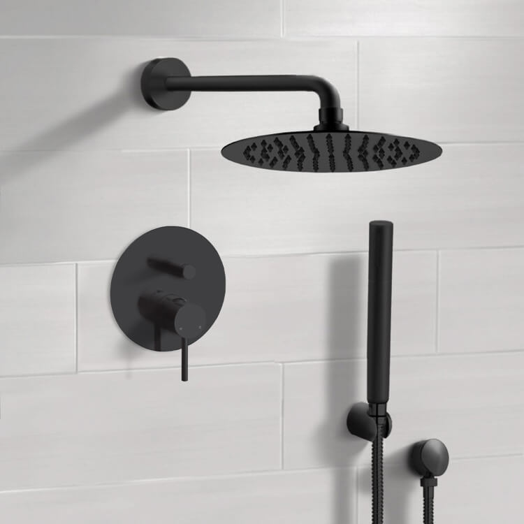 Remer SFH75-10 Matte Black Shower System With 10 Inch Rain Shower Head and Hand Shower